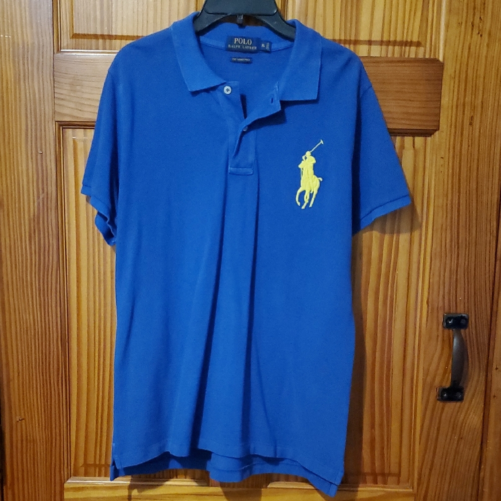 Polo by Ralph Lauren Men's Sky Blue Skinny Polo w/Yellow Logo XL